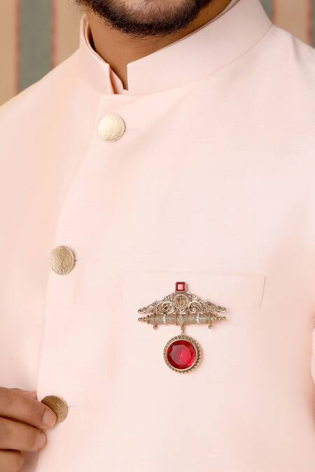 Cosa Nostraa_Gold Crystals Ada-e-khaas Embellished Stone Brooch _Online_at_Aza_Fashions