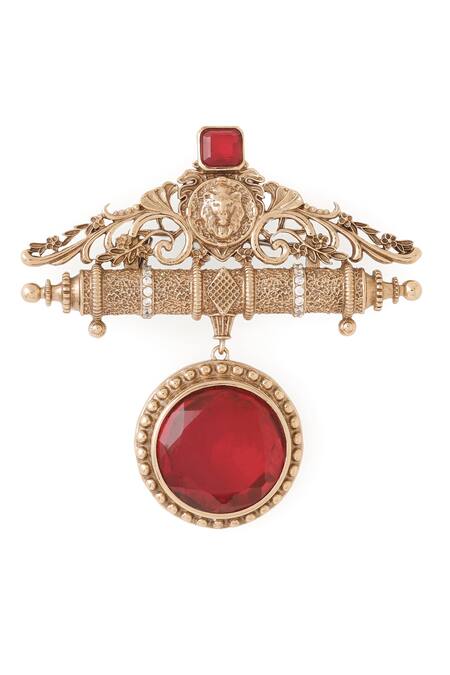 Buy_Cosa Nostraa_Gold Crystals Ada-e-khaas Embellished Stone Brooch _Online_at_Aza_Fashions