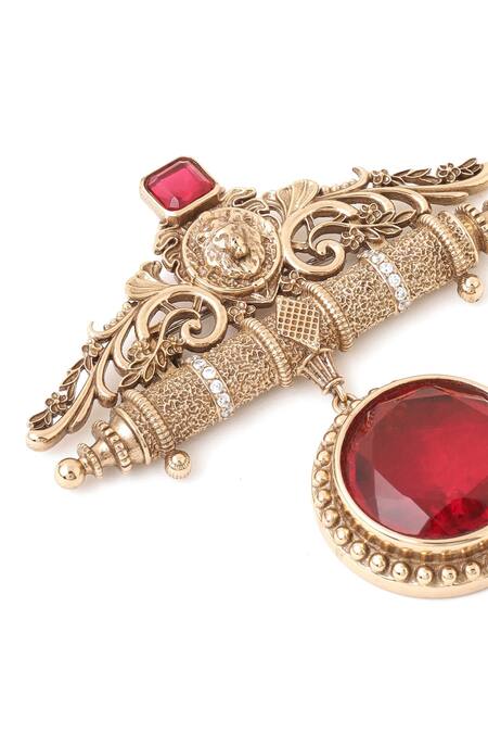 Shop_Cosa Nostraa_Gold Crystals Ada-e-khaas Embellished Stone Brooch _Online_at_Aza_Fashions