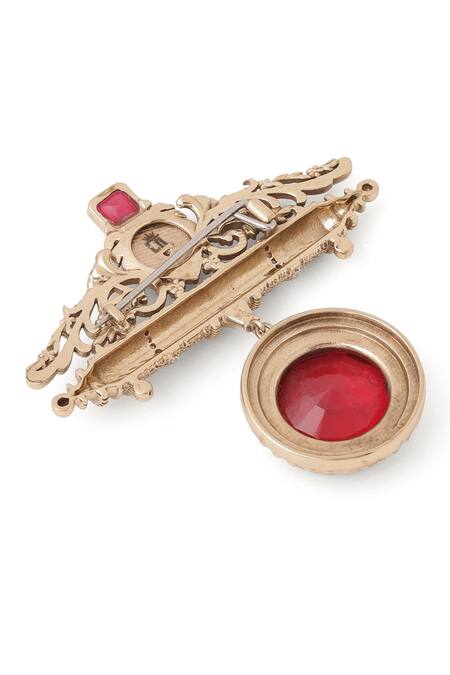 Cosa Nostraa_Gold Crystals Ada-e-khaas Embellished Stone Brooch _at_Aza_Fashions