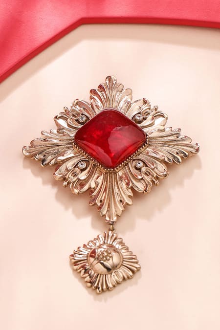 Shop_Cosa Nostraa_Gold Diamonds Laal Ishq Embellished Brooch _at_Aza_Fashions