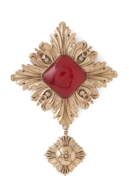 Buy_Cosa Nostraa_Gold Diamonds Laal Ishq Embellished Brooch _Online_at_Aza_Fashions