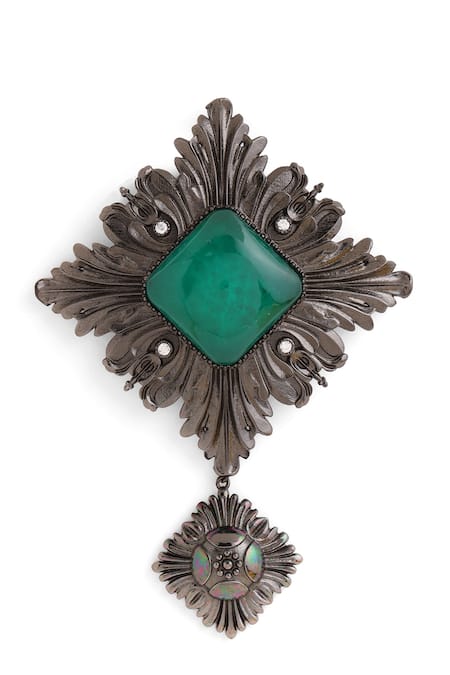 Buy_Cosa Nostraa_Grey Crystals Hazrat-e-ishq Carved Work Brooch _Online_at_Aza_Fashions