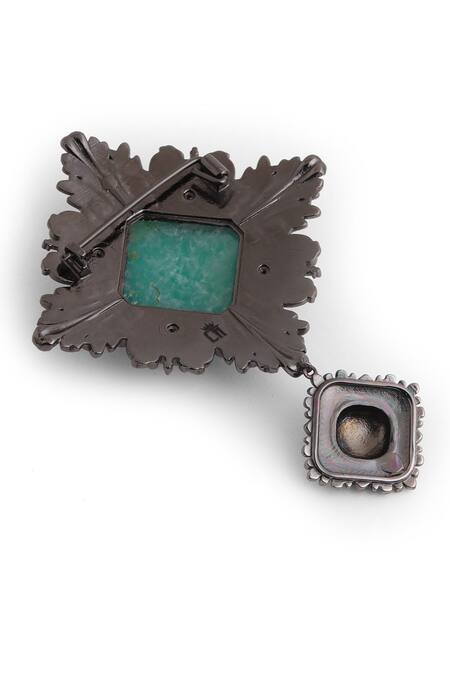 Shop_Cosa Nostraa_Grey Crystals Hazrat-e-ishq Carved Work Brooch _Online_at_Aza_Fashions