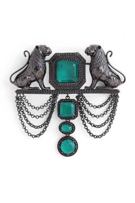 Buy_Cosa Nostraa_Grey Crystals Sher-e-shaan Embellished Brooch _Online_at_Aza_Fashions