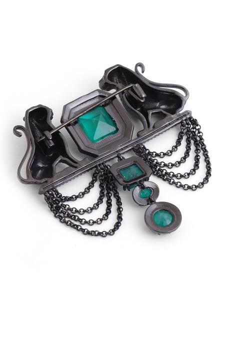 Shop_Cosa Nostraa_Grey Crystals Sher-e-shaan Embellished Brooch _Online_at_Aza_Fashions