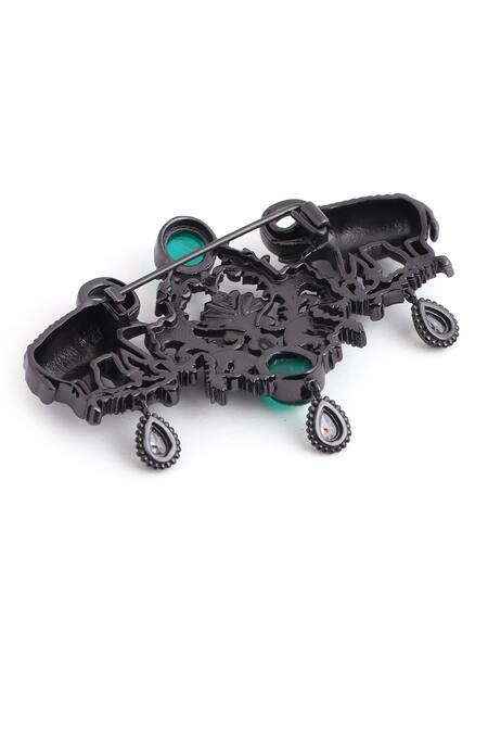 Shop_Cosa Nostraa_Grey Crystals, Diamonds Shaahi Haathi Carved Work Brooch _Online_at_Aza_Fashions