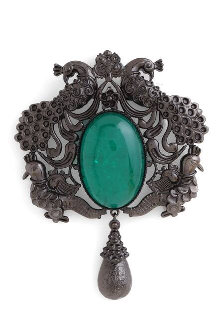 Buy_Cosa Nostraa_Grey Crystals Parindon Ka Badshah Embellished Brooch _Online_at_Aza_Fashions