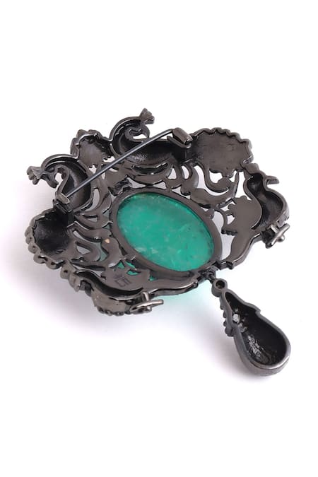 Shop_Cosa Nostraa_Grey Crystals Parindon Ka Badshah Embellished Brooch _Online_at_Aza_Fashions