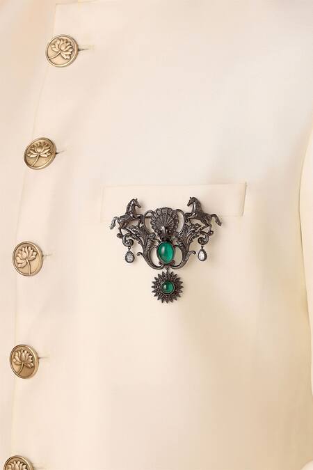 Cosa Nostraa_Grey Crystals Azim Sawaar Carved Work Brooch _Online_at_Aza_Fashions
