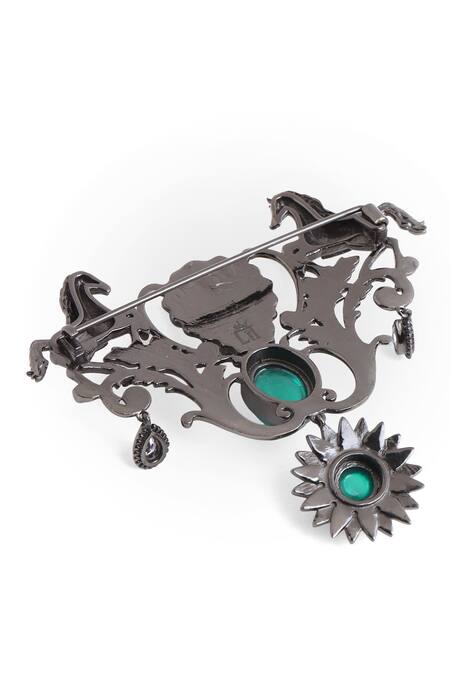 Shop_Cosa Nostraa_Grey Crystals Azim Sawaar Carved Work Brooch _Online_at_Aza_Fashions