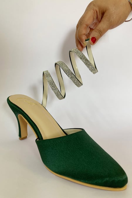 Shop Ciel Green Rhinestones Sia Wrap Around Strap Heels at Aza Fashions Shop_Ciel_Green Rhinestones Sia Wrap Around Strap Heels _at_Aza_Fashions