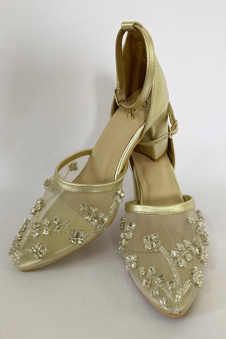 Buy Ciel Gold Art Leather Crystal Grace Embellished Block Heels