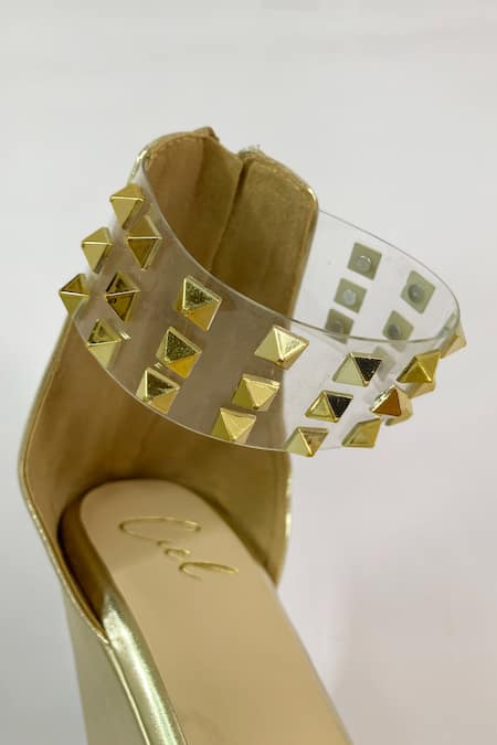 Ciel_Gold Studs Eternity Embellished Strap Wedges _Online_at_Aza_Fashions