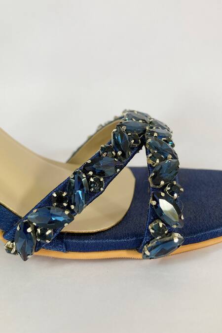 Ciel_Blue Crystals, Diamonds Jewel Embellished Strap Heels _at_Aza_Fashions