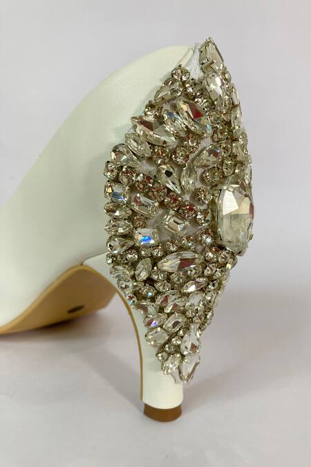 Ciel_White Diamonds, Crystals Stone Embellished Peep Toe Pumps _Online_at_Aza_Fashions