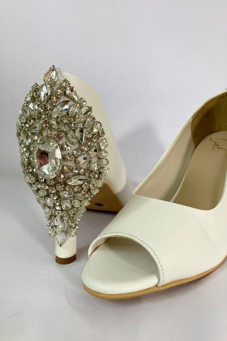 Shop_Ciel_White Diamonds, Crystals Stone Embellished Peep Toe Pumps _Online_at_Aza_Fashions