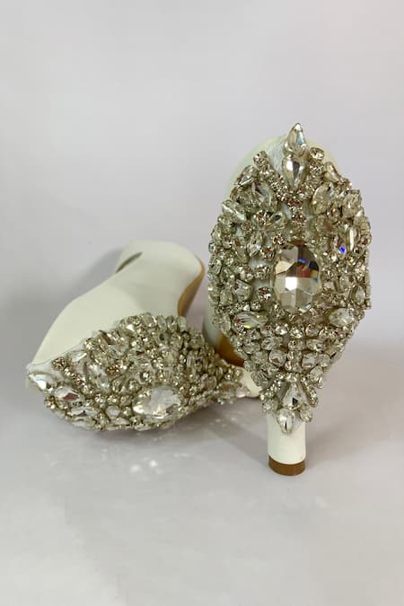 Ciel White Stone Embellished Peep Toe Pumps 