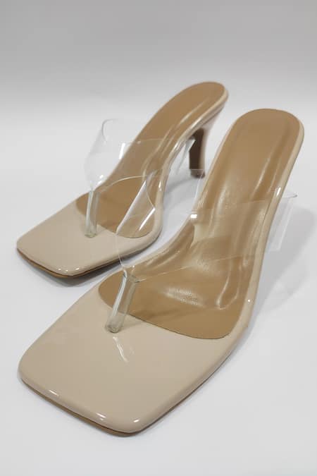 Beige t best sale strap platform heels