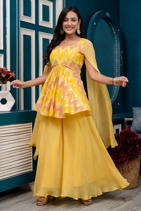 Cotton Yellow Embroidery Kurti Palazzo Set, Straight at best price in  Ahmedabad