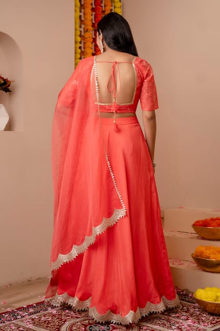 Kohsh Silk Lehenga Set With Embroidered Blouse 