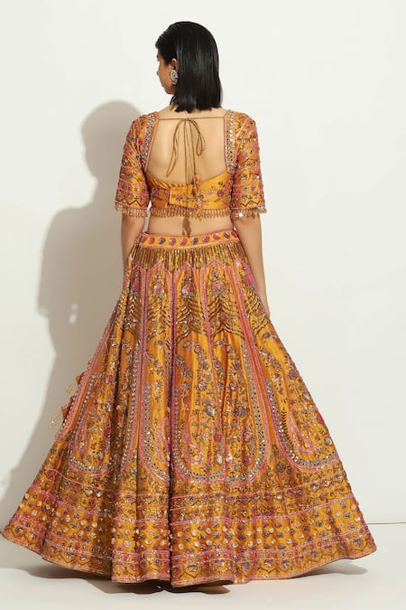 Vandana Sethi Yellow Denim, Silk Embroidery, Sequins, Zari Zardozi Blouse Bridal Lehenga Set Online at Aza Fashions Vandana Sethi_Yellow Denim, Silk Embroidery, Sequins, Zari Zardozi Blouse Bridal Lehenga Set _Online_at_Aza_Fashions