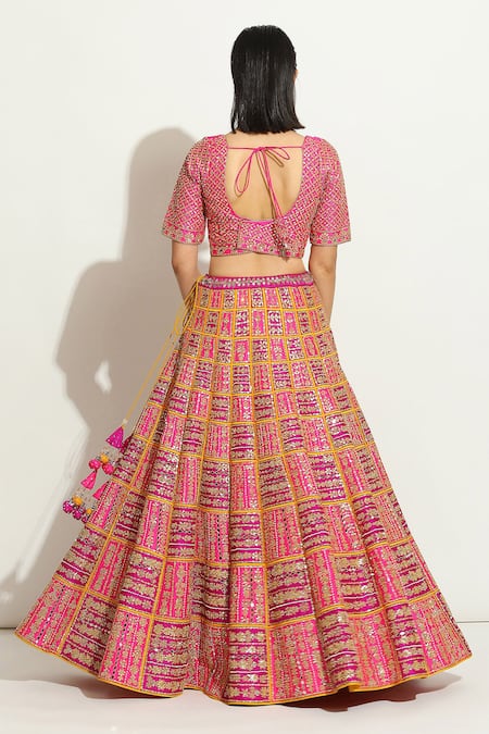 Vandana Sethi_Multi Color Denim, Silk Sequins, Embroidery, Gota Patti, Bridal Lehenga Set _Online_at_Aza_Fashions