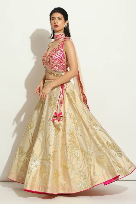 Deep V Neck Blouse Lehenga Set