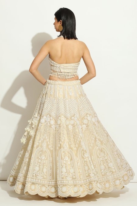 Vandana Sethi Pearl Embroidered Floral Lehenga Set 