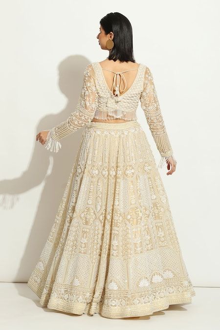 Vandana Sethi Pearl Floral Jaal Embroidered Bridal Lehenga Set 