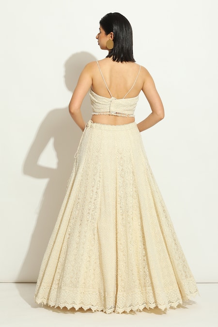 Vandana Sethi Pearl Embellished Chikankari Lehenga Set 