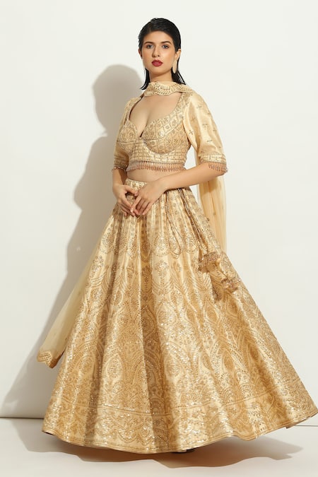 Vandana Sethi Sequin Embroidered Floral Bridal Lehenga Set 