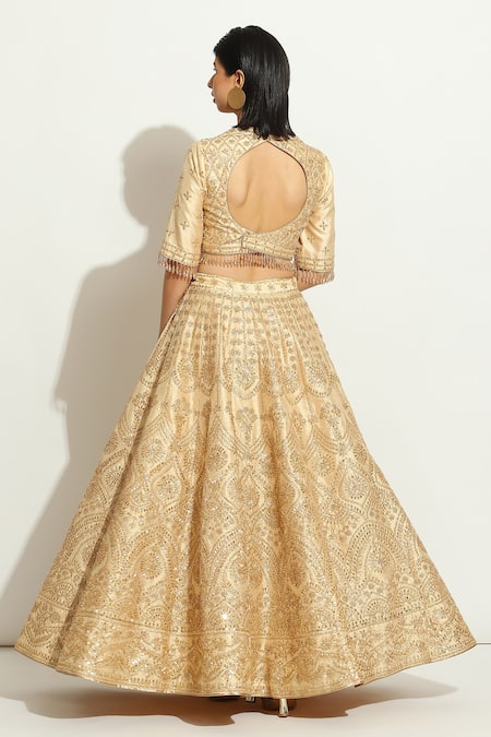 Vandana Sethi Sequin Embroidered Floral Bridal Lehenga Set 