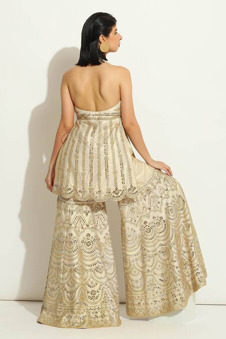 Vandana Sethi Mirrorwork Embellished Kurta Gharara Set 