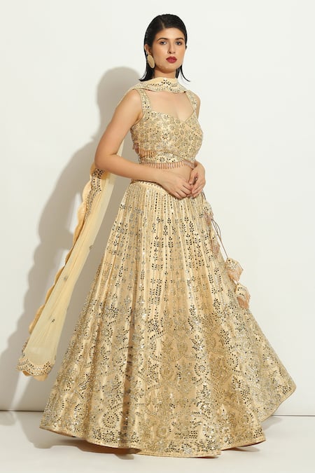 Vandana Sethi Mirrorwork Floral Jaal Lehenga Set 