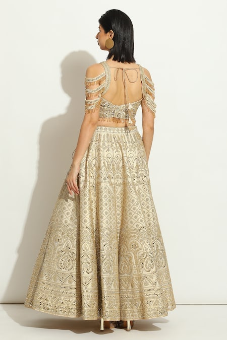 Vandana Sethi Floral Jaal Mirrorwork Embellished Lehenga Set 