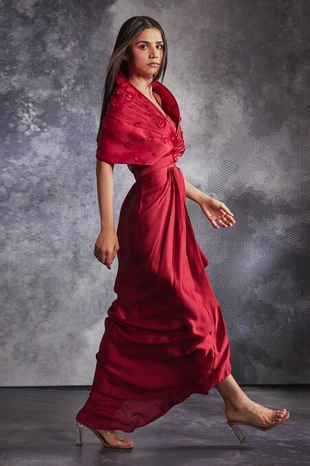 Varun Chakkilam Pleated Draped Gown & Jacket Set 