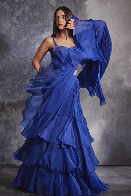 Varun Chakkilam Ruffle Lehenga Saree & Blouse Set 