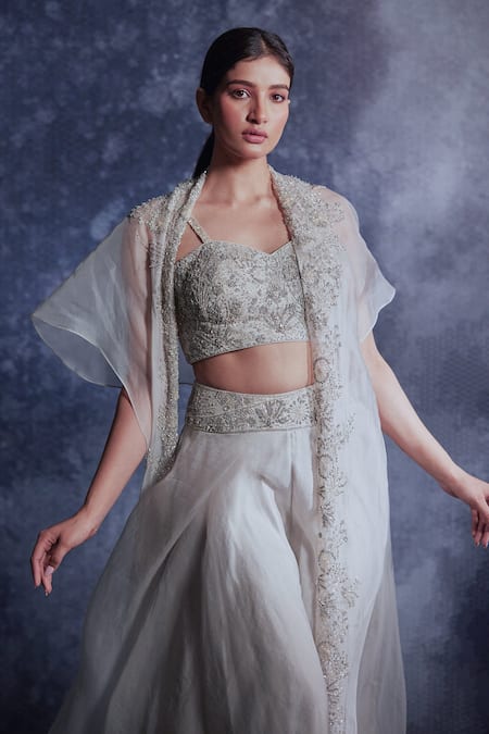 Buy Varun Chakkilam Grey Silk Organza Sequins, Beads Sweetheart Embroidered Jacket Flared Skirt Set Online at Aza Fashions Buy_Varun Chakkilam_Grey Silk Organza Sequins, Beads Sweetheart Embroidered Jacket Flared Skirt Set _Online_at_Aza_Fashions