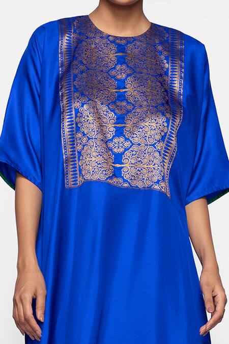 Payal Khandwala Blue Handwoven Silk Round Kurta at Aza Fashions Payal Khandwala_Blue Handwoven Silk Round Kurta_at_Aza_Fashions