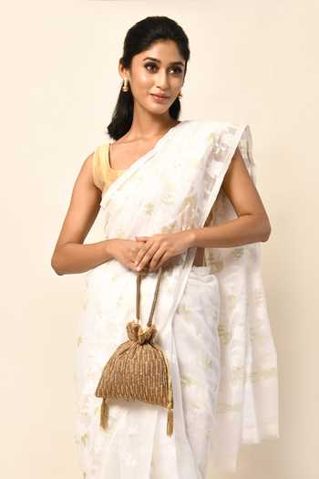 Nayaab By Aleezeh Gold Embroidered Raw Silk Potli Bag 2