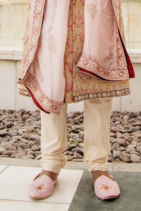 Buy_Soniya G_Multi Color Raw Silk Embroidered Sherwani Set_Online_at_Aza_Fashions