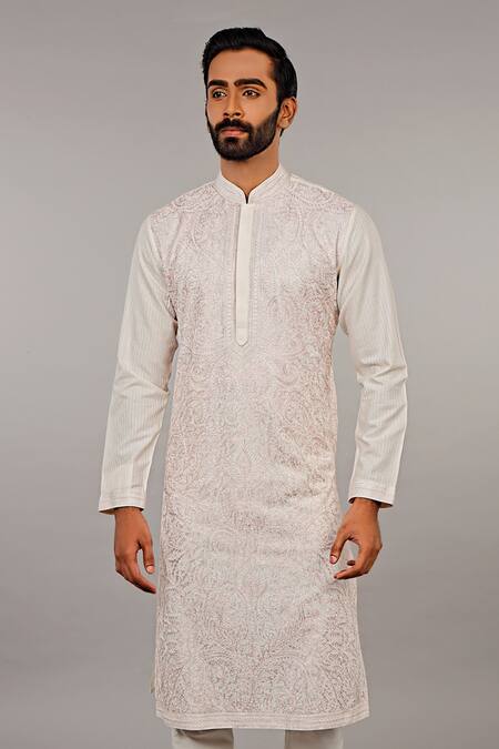 Vanshik White Kurta Churidar Cotton Embroidered Set Online at Aza Fashions Vanshik_White Kurta Churidar Cotton Embroidered Set _Online_at_Aza_Fashions