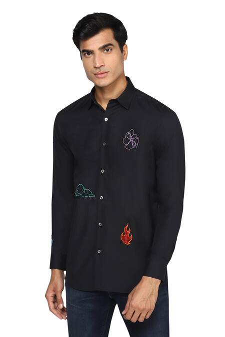Noonoo Black Giza Cotton Slim-fit Shirt Online at Aza Fashions Noonoo_Black Giza Cotton Slim-fit Shirt _Online_at_Aza_Fashions