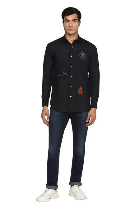 Buy Noonoo Black Giza Cotton Slim-fit Shirt Online at Aza Fashions Buy_Noonoo_Black Giza Cotton Slim-fit Shirt _Online_at_Aza_Fashions