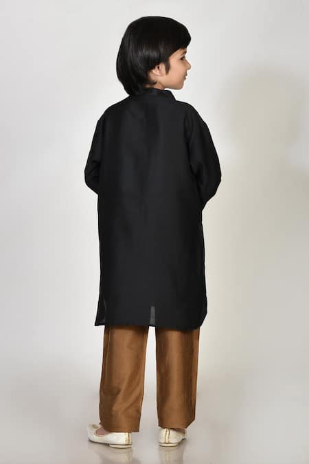 Shop Petite Pomme Black Cotton, Silk Lace Kurta And Pant Set at Aza Fashions Shop_Petite Pomme_Black Cotton, Silk Lace Kurta And Pant Set _at_Aza_Fashions