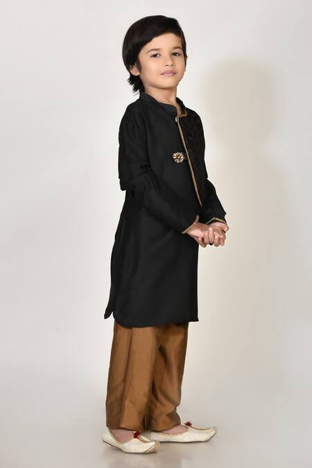 Petite Pomme Black Cotton, Silk Lace Kurta And Pant Set Online at Aza Fashions Petite Pomme_Black Cotton, Silk Lace Kurta And Pant Set _Online_at_Aza_Fashions