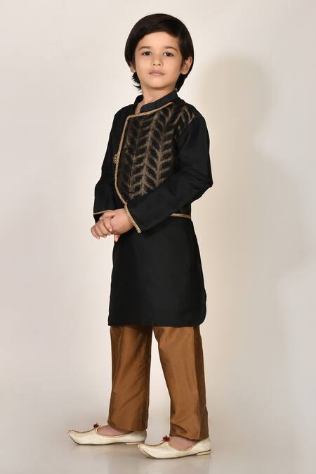 Buy Petite Pomme Black Cotton, Silk Lace Kurta And Pant Set Online at Aza Fashions Buy_Petite Pomme_Black Cotton, Silk Lace Kurta And Pant Set _Online_at_Aza_Fashions