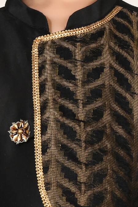 Petite Pomme Black Cotton, Silk Lace Kurta And Pant Set at Aza Fashions Petite Pomme_Black Cotton, Silk Lace Kurta And Pant Set _at_Aza_Fashions