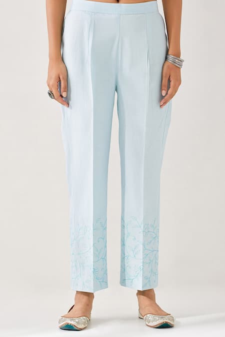 Buy_Anantaa By Roohi_Blue Cotton Embroidery Floral Vine Hem Palazzo _Online_at_Aza_Fashions